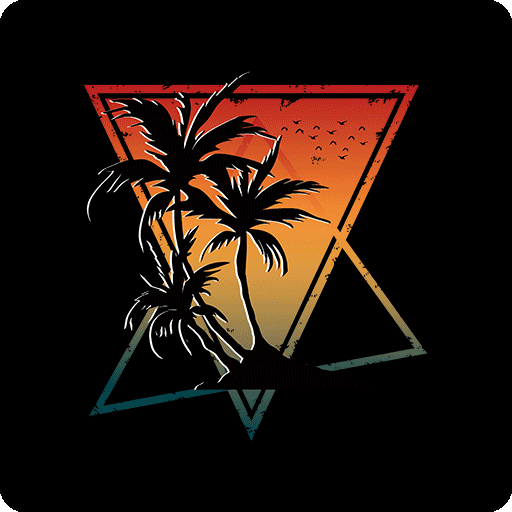 卡通椰子树剪影图案三角形图案热带风景图案男装印花素材