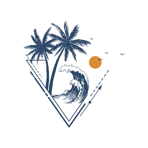 卡通椰子树图案三角形图案卡通太阳夏日风景印花素材男装印花素材