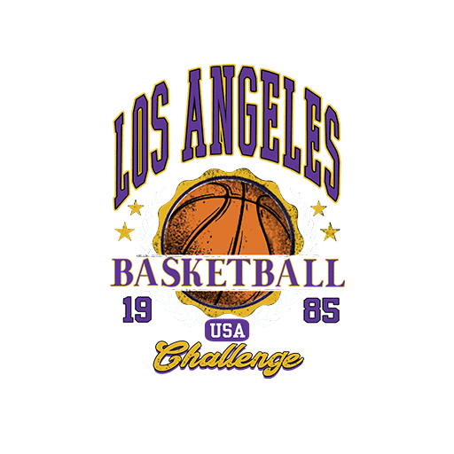 卡通篮球图案变形英文字母图案男装印花素材LOS ANGELES